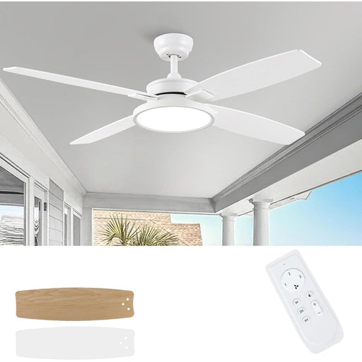 52 in. Ceiling Fan, White Ceiling Fan with Light, Modern Farmhouse Ceiling Fan with Light, Quiet Ceiling Fans, Dimmable Reversible Fan for Summer Winter-1-ErisView