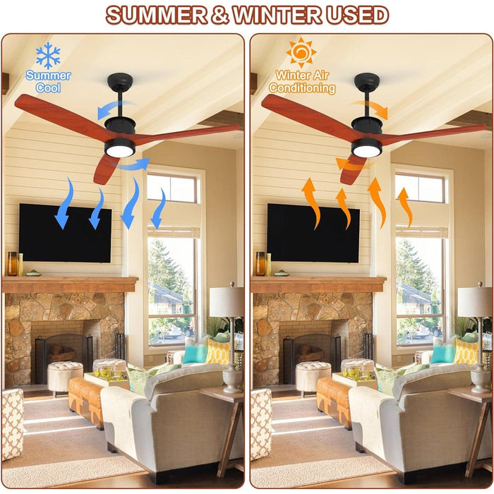 52 in. Ceiling Fan with 3 Blades, Wood Ceiling Fan with LED Lights and Remote Control, Modern Cooling Ceiling Fan for Living Room Bedroom Office Patios-4-ErisView