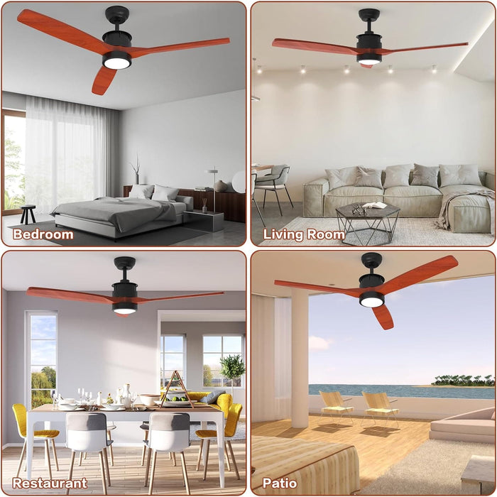 52 in. Ceiling Fan with 3 Blades, Wood Ceiling Fan with LED Lights and Remote Control, Modern Cooling Ceiling Fan for Living Room Bedroom Office Patios-7-ErisView