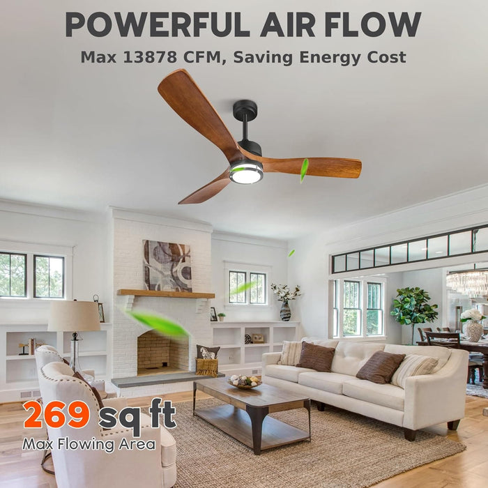 52 in. Ceiling Fan with Light, 3 Wood Blades Quiet Reversible Low Profile Ceiling Fan with Remote for Bedroom Living Room, Fan for Summer-2-ErisView