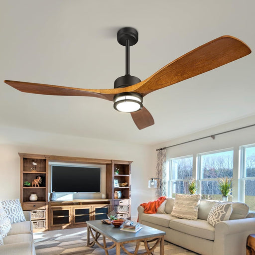 52 in. Ceiling Fan with Light, 3 Wood Blades Quiet Reversible Low Profile Ceiling Fan with Remote for Bedroom Living Room, Fan for Summer-1-ErisView