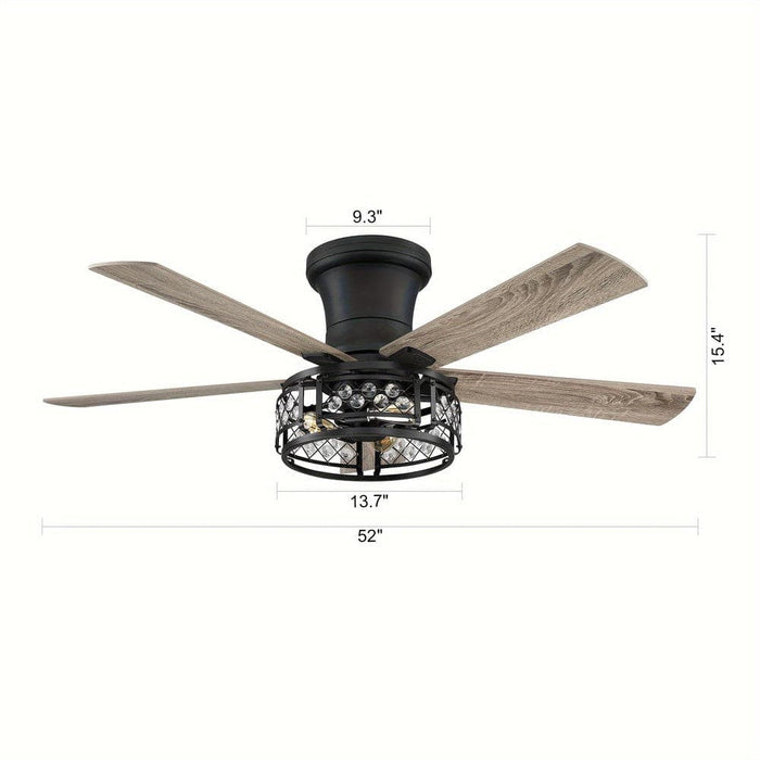 52 in. Ceiling Fan with Light Kit, 4-Blade Flush Mount Ceiling Fan with Remote Control-ErisView