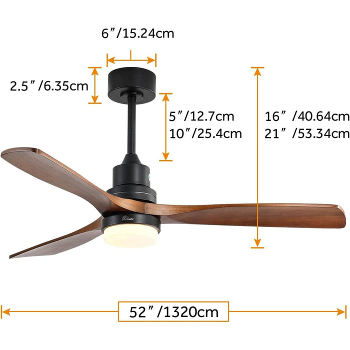 52 in. Ceiling Fan with Light and Remote Control, Farmhouse Wood Reversible Quiet Ceiling Fans with Light-8-ErisView