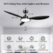 52 in. Ceiling Fan with Light and Remote Control, Modern Industrial Reversible DC Ceiling Fan for Living Room Bedroom Restaurant, Outdoor Fan for Gazebo -2-ErisView