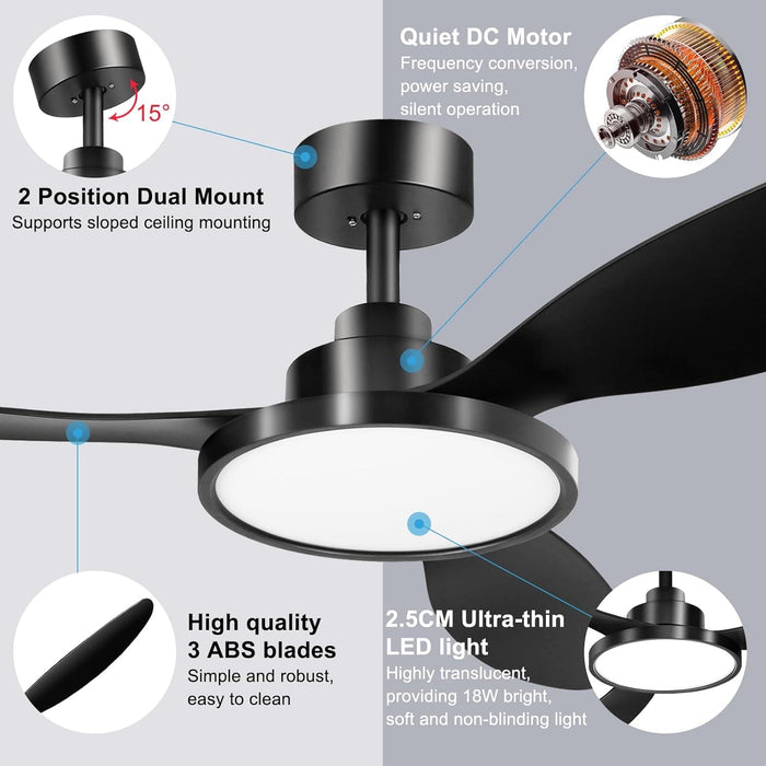 52 in. Ceiling Fan with Light and Remote Control, Modern Industrial Reversible DC Ceiling Fan for Living Room Bedroom Restaurant, Outdoor Fan for Gazebo -3-ErisView