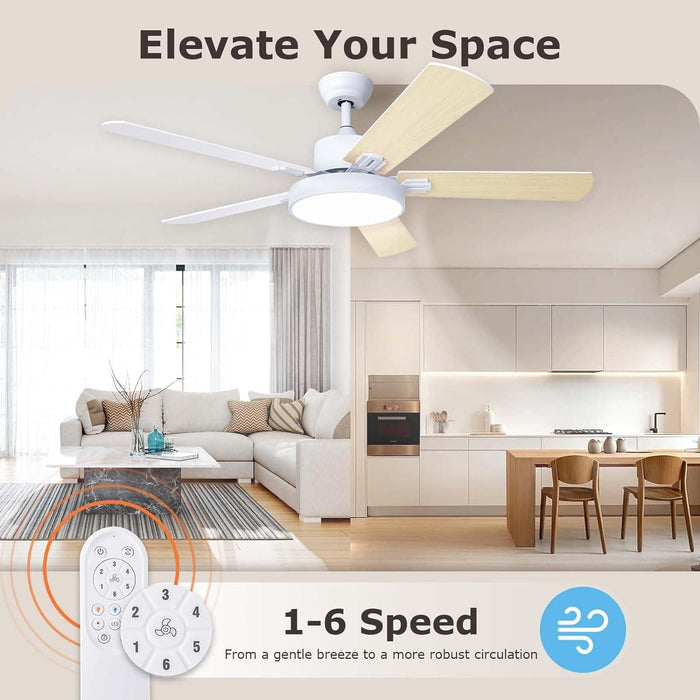 52 in. Ceiling Fan with Light and Remote, Reversible Ceiling Fan Winter Summer, Dimmable Modern Ceiling Fan for Living Room Bedroom Dining Room-3-ErisView