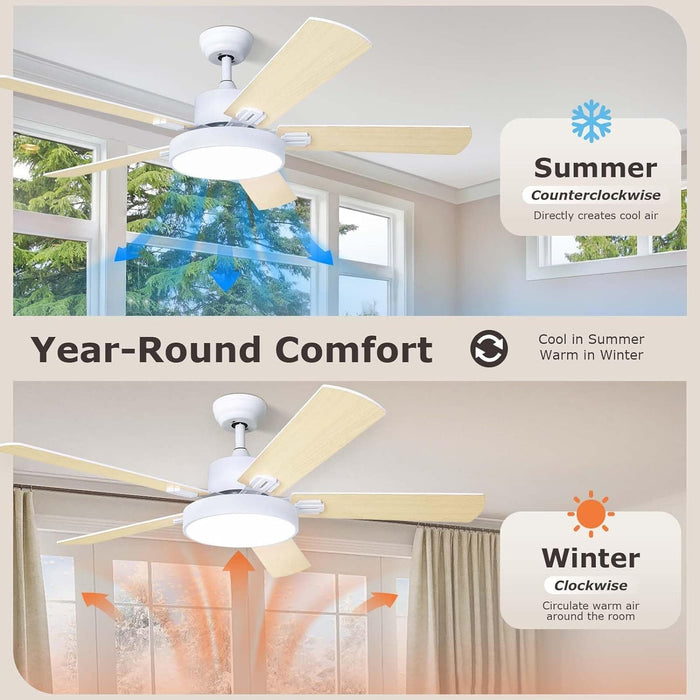 52 in. Ceiling Fan with Light and Remote, Reversible Ceiling Fan Winter Summer, Dimmable Modern Ceiling Fan for Living Room Bedroom Dining Room-6-ErisView