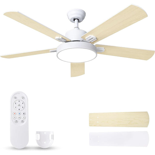 52 in. Ceiling Fan with Light and Remote, Reversible Ceiling Fan Winter Summer, Dimmable Modern Ceiling Fan for Living Room Bedroom Dining Room-1-ErisView