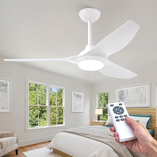 52 in. Ceiling Fan with Lights and Remote, White Modern Fan with Light, Low Profile Ceiling Fan and Light for Patios, Living Room, Dining Room Gym-1-ErisView