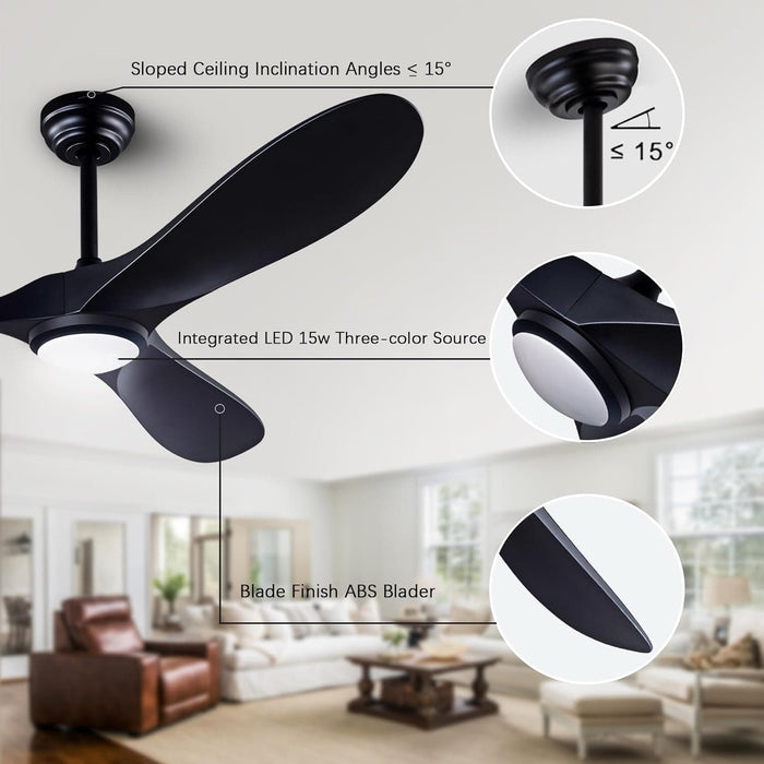 52 in. Ceiling Fan with Remote Control and Light, Modern Outdoor 3 Blade Reversible Ceiling Fan for Patio, Indoor Ceiling Fan for Bedroom Living Room-6-ErisView