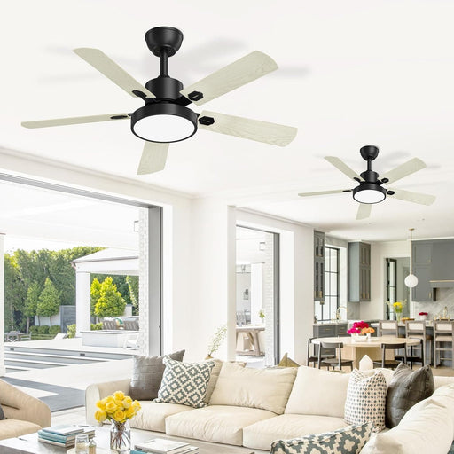 52 in. Ceiling Fans with Lights and Remote, Indoor Outdoor Black Outdoor Fan, Outdoor Ceiling Fan with Light for Patio Bedroom Living Room-2-ErisView