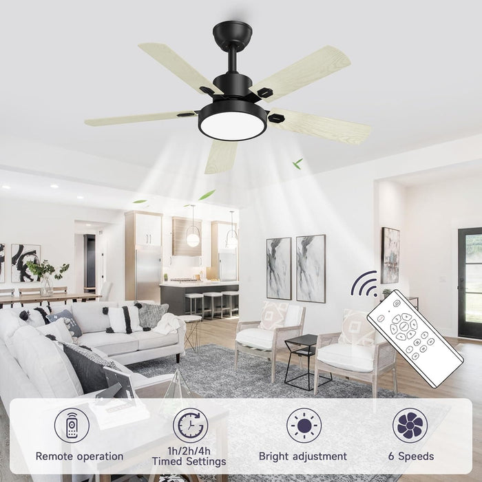 52 in. Ceiling Fans with Lights and Remote, Indoor Outdoor Black Outdoor Fan, Outdoor Ceiling Fan with Light for Patio Bedroom Living Room-3-ErisView