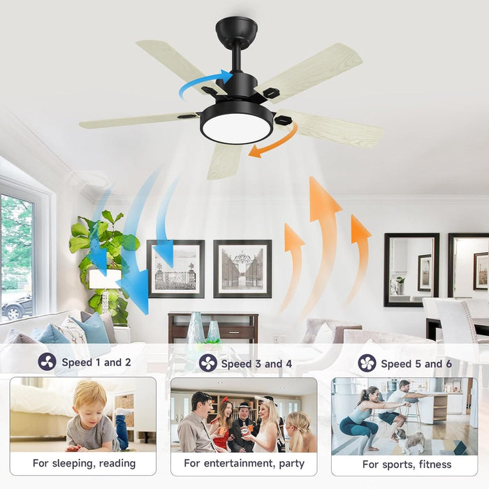 52 in. Ceiling Fans with Lights and Remote, Indoor Outdoor Black Outdoor Fan, Outdoor Ceiling Fan with Light for Patio Bedroom Living Room-4-ErisView