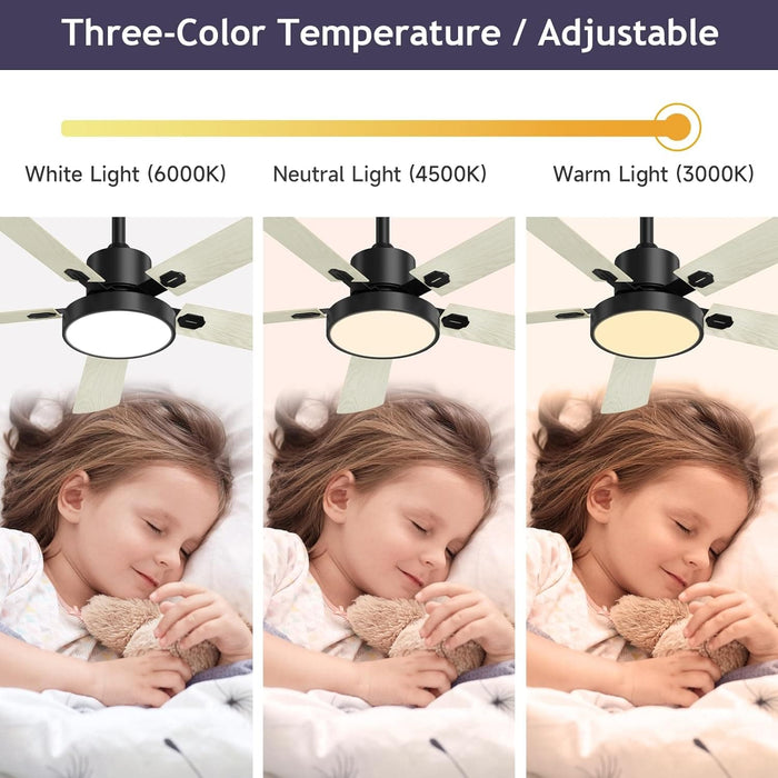 52 in. Ceiling Fans with Lights and Remote, Indoor Outdoor Black Outdoor Fan, Outdoor Ceiling Fan with Light for Patio Bedroom Living Room-5-ErisView