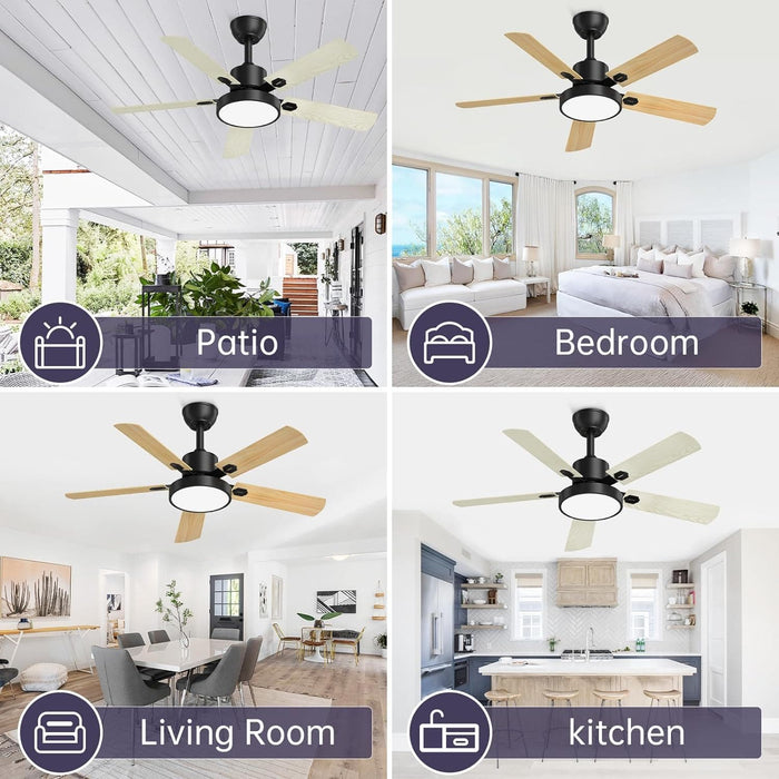 52 in. Ceiling Fans with Lights and Remote, Indoor Outdoor Black Outdoor Fan, Outdoor Ceiling Fan with Light for Patio Bedroom Living Room-7-ErisView