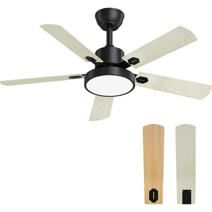 52 in. Ceiling Fans with Lights and Remote, Indoor Outdoor Black Outdoor Fan, Outdoor Ceiling Fan with Light for Patio Bedroom Living Room-1-ErisView