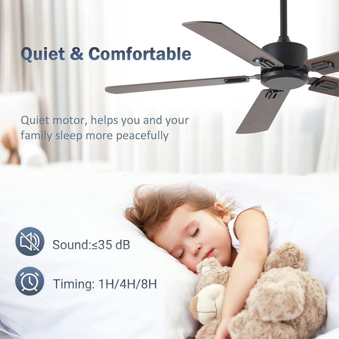 52 in. Ceiling Fans without Lights, Wood Low Profile Ceiling Fan with Remote, Smart Modern Reversible Ceiling Fan with Smart Timing for Indoor Outdoor Use-2-ErisView