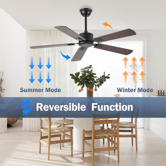 52 in. Ceiling Fans without Lights, Wood Low Profile Ceiling Fan with Remote, Smart Modern Reversible Ceiling Fan with Smart Timing for Indoor Outdoor Use-3-ErisView