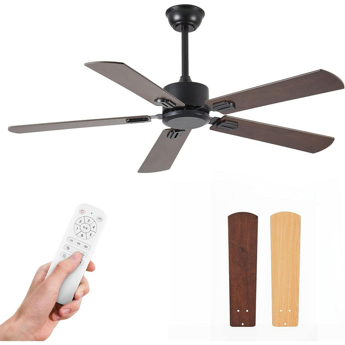 52 in. Ceiling Fans without Lights, Wood Low Profile Ceiling Fan with Remote, Smart Modern Reversible Ceiling Fan with Smart Timing for Indoor Outdoor Use-1-ErisView