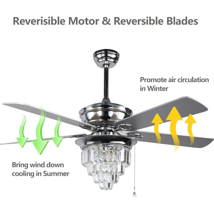 52 in. Chrome Crystal Ceiling Fan Chandelier with Remote Control Pull Chain Switch-3-ErisView