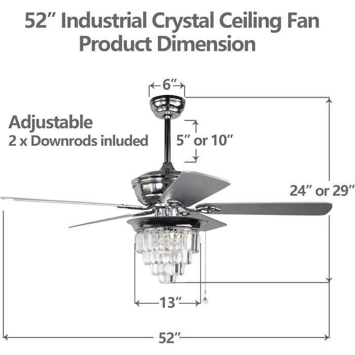 52 in. Chrome Crystal Ceiling Fan Chandelier with Remote Control Pull Chain Switch-4-ErisView