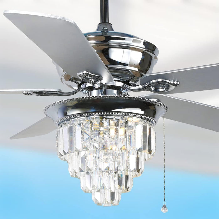 52 in. Chrome Crystal Ceiling Fan Chandelier with Remote Control Pull Chain Switch-1-ErisView