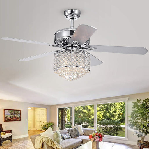 52 in. Chrome Crystal Chandelier Ceiling Fan with Remote, 5 Blade Ceiling Fan-2-ErisView