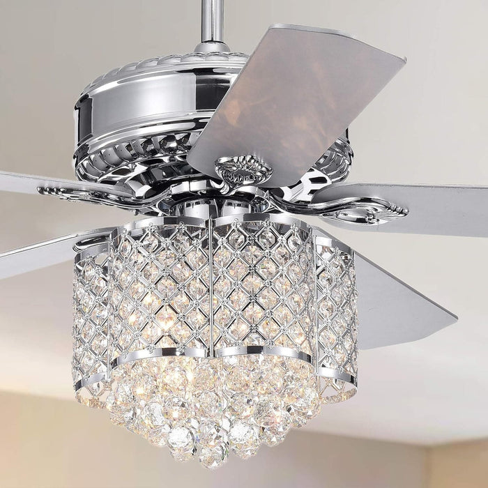 52 in. Chrome Crystal Chandelier Ceiling Fan with Remote, 5 Blade Ceiling Fan-3-ErisView