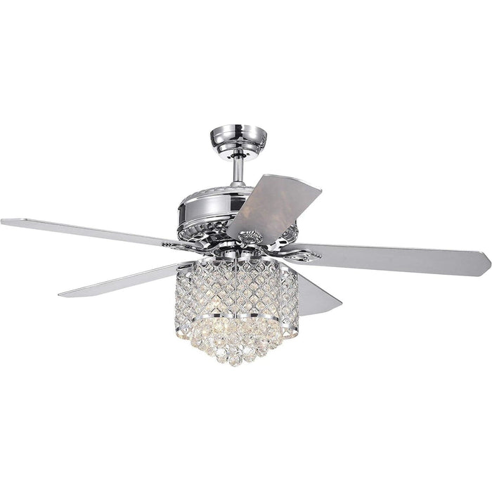 52 in. Chrome Crystal Chandelier Ceiling Fan with Remote, 5 Blade Ceiling Fan-1-ErisView