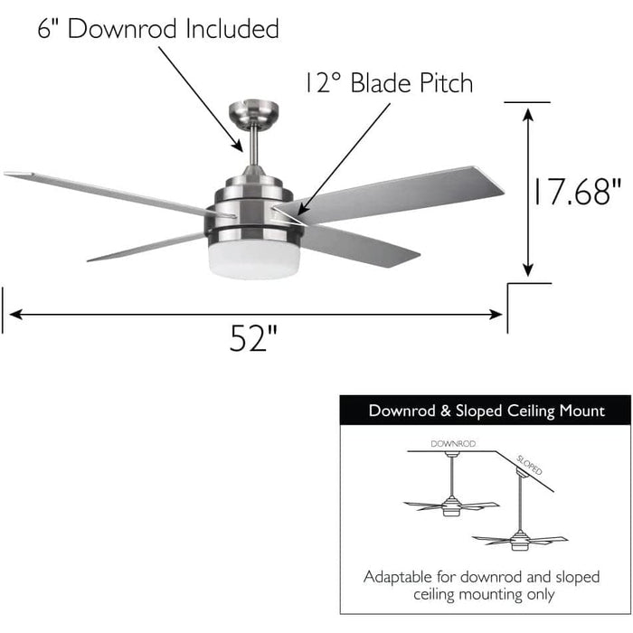 52 in. Contemporary Ceiling Fan with Light, Ceiling Fan with LED Light and Wall Control, Brushed Nickel Ceiling Fan-3-ErisView