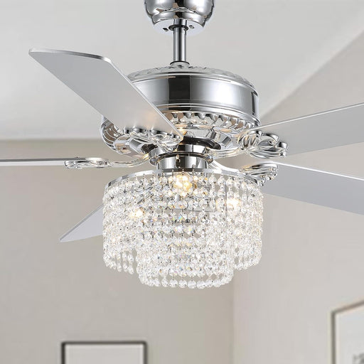 52 in. Crystal Ceiling Fan with Light and Remote Control, Modern Fan with Light, Reversible Chandelier Fan, Wood Chrome Fandelier for Bedroom Living Room-1-ErisView