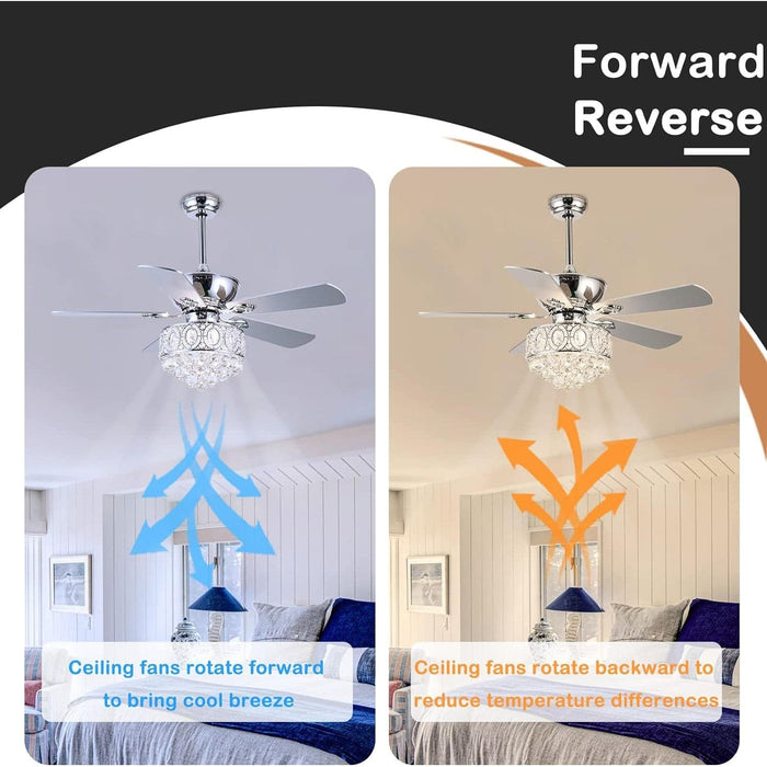 52 in. Crystal Ceiling Fan with Lights Remote Control, Decorative Ceiling Fan with Light, Chandelier Fan, Indoor Fandeliers for Bedroom Living Room-3-ErisView