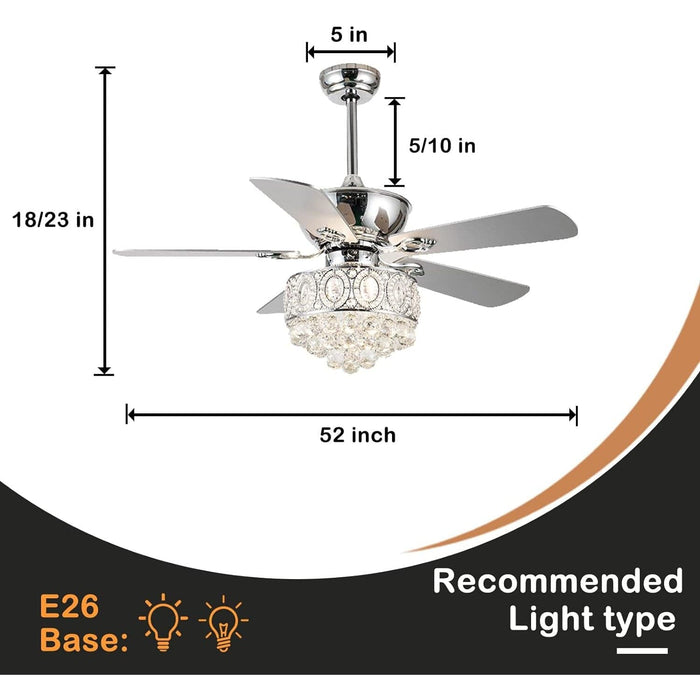 52 in. Crystal Ceiling Fan with Lights Remote Control, Decorative Ceiling Fan with Light, Chandelier Fan, Indoor Fandeliers for Bedroom Living Room-4-ErisView