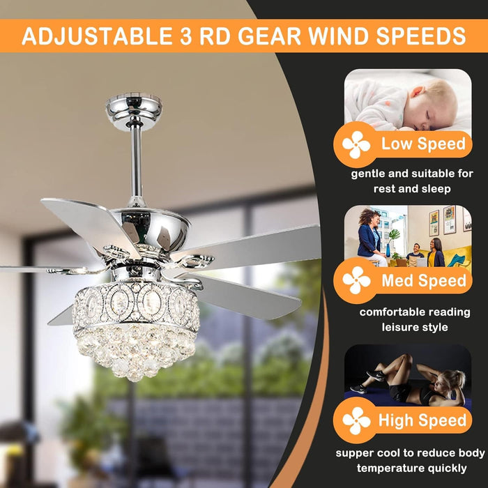 52 in. Crystal Ceiling Fan with Lights Remote Control, Decorative Ceiling Fan with Light, Chandelier Fan, Indoor Fandeliers for Bedroom Living Room-5-ErisView