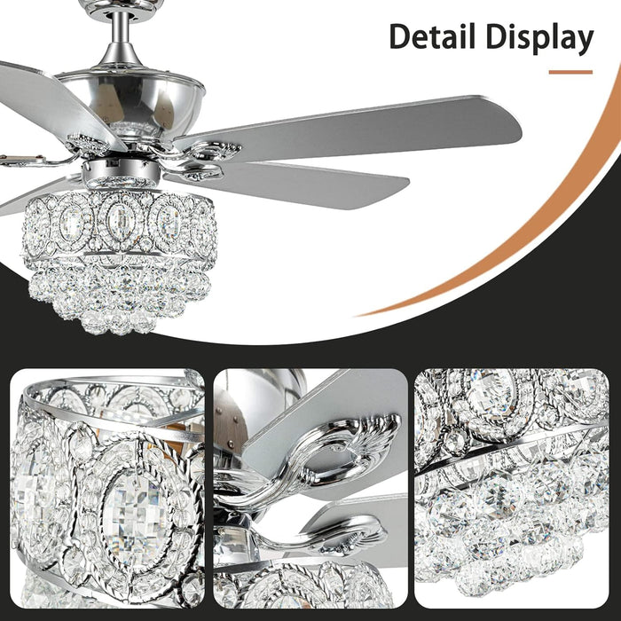 52 in. Crystal Ceiling Fan with Lights Remote Control, Decorative Ceiling Fan with Light, Chandelier Fan, Indoor Fandeliers for Bedroom Living Room-7-ErisView