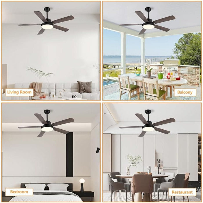 52 in. Downrod Remote Control Ceiling Fan and Light, Indoor Outdoor Modern Smart Ceiling Fan for Bedroom Living Room Patio-3-ErisView