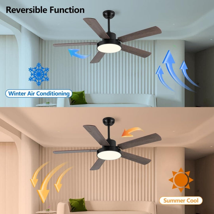 52 in. Downrod Remote Control Ceiling Fan and Light, Indoor Outdoor Modern Smart Ceiling Fan for Bedroom Living Room Patio-4-ErisView