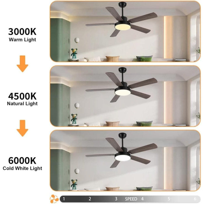 52 in. Downrod Remote Control Ceiling Fan and Light, Indoor Outdoor Modern Smart Ceiling Fan for Bedroom Living Room Patio-5-ErisView