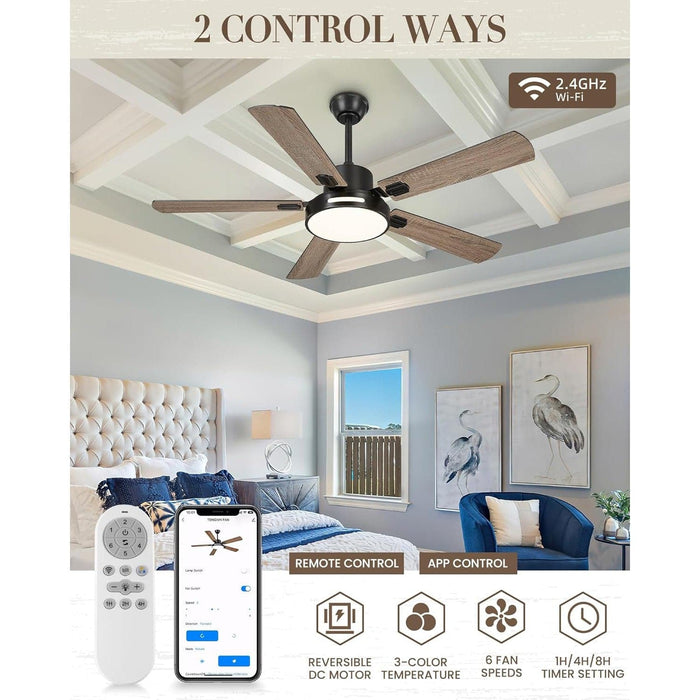 52 in. Farmhouse Ceiling Fan, Industrial Ceiling Fans with Light and Remote Control, Matte Black Ceiling Fan with 5 Reversible Blades-3-ErisView