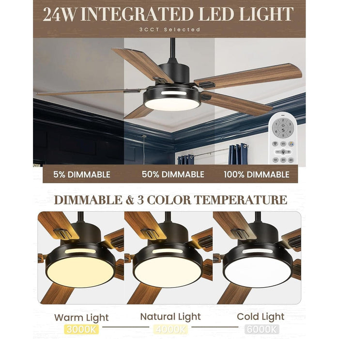 52 in. Farmhouse Ceiling Fan, Industrial Ceiling Fans with Light and Remote Control, Matte Black Ceiling Fan with 5 Reversible Blades-4-ErisView