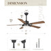 52 in. Farmhouse Ceiling Fan, Industrial Ceiling Fans with Light and Remote Control, Matte Black Ceiling Fan with 5 Reversible Blades-6-ErisView