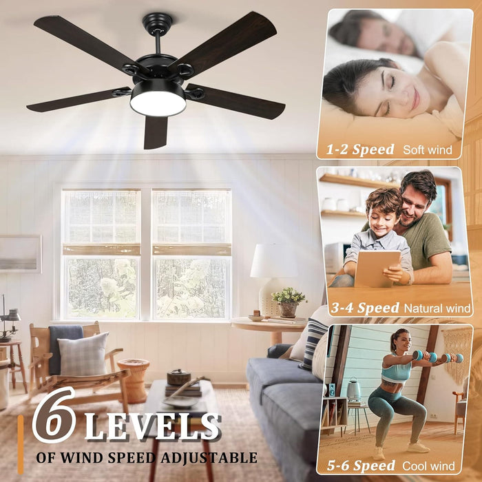 52 in. Farmhouse Ceiling Fan with Lights and Remote, Outdoor Ceiling Fan for Patio, Indoor Modern Black Ceiling Fan for Living Room Bedroom Dining Room -4-ErisView