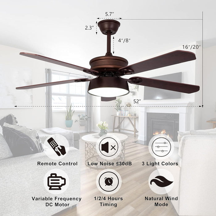 52 in. Farmhouse Indoor Outdoor Ceiling Fans with Remote for Patio Porch Bedroom Living Room, Reversible Bronze Ceiling Fan-5-ErisView