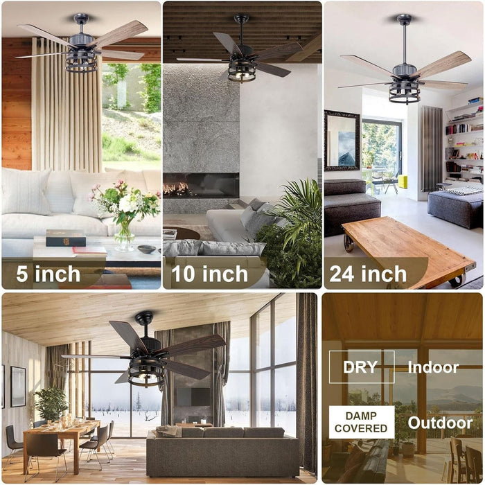 52 in. Farmhouse Rustic Ceiling Fans with Lights, Large Industrial Reversible DC Ceiling Fan-2-ErisView