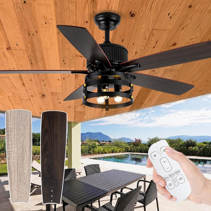 52 in. Farmhouse Rustic Ceiling Fans with Lights, Large Industrial Reversible DC Ceiling Fan-1-ErisView