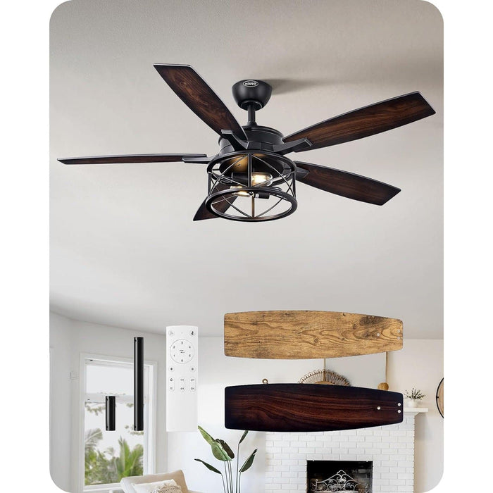 52 in. Farmhouse Rustic Remote Ceiling Fan with Light, 5 Wood Blades Reversible DC Ceiling Fan for Bedroom Patio Porch-1-ErisView