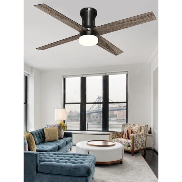 52 in. Flush Mount Ceiling Fan with Light, Modern Low Profile Ceiling Fan with Remote Control, Reversible Black Ceiling Fan for Bedroom Living Room-6-ErisView