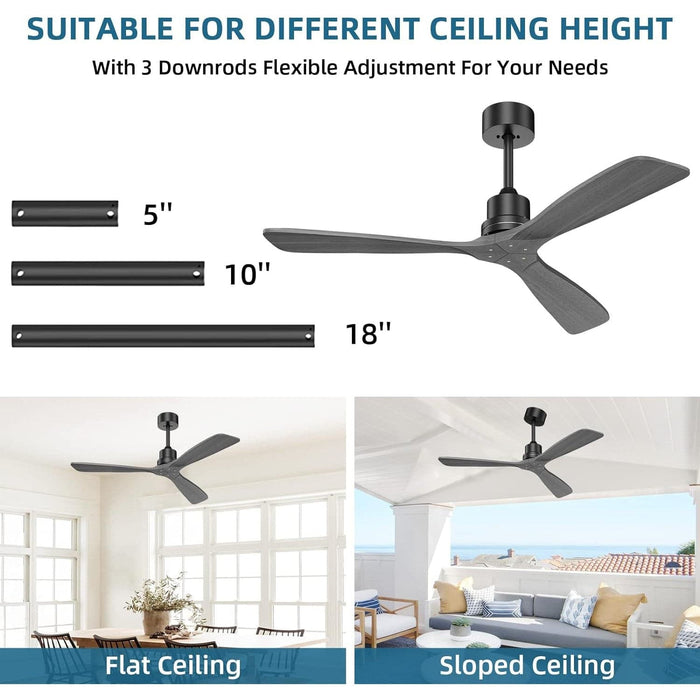 52 in. Grey Modern Ceiling Fan NO Light with Remote, Outdoor Ceiling Fans without Lights, Outdoor Fan for Patio, Good Ceiling Fans-2-ErisView