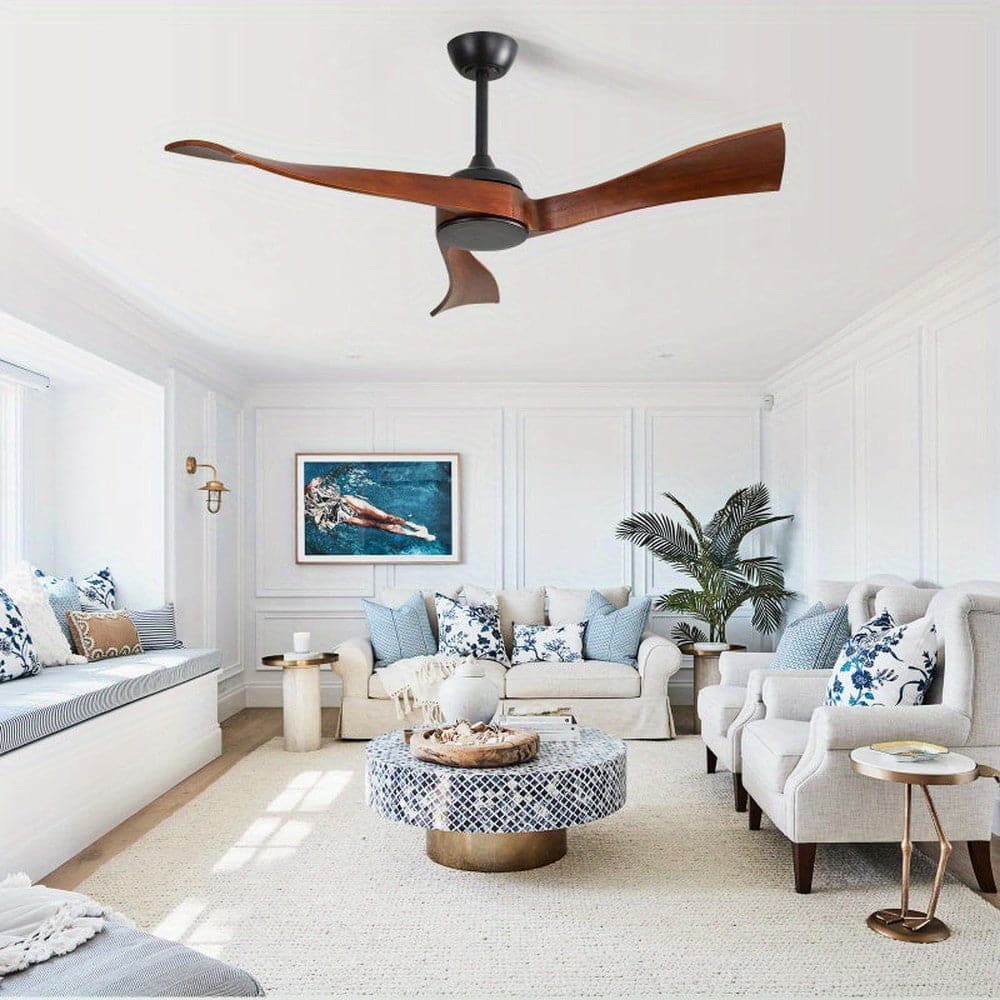 52 in. Indoor Outdoor Modern Ceiling Fan without Light with Solid Wood Blade Reversible Ceiling Fan for Porch-ErisView