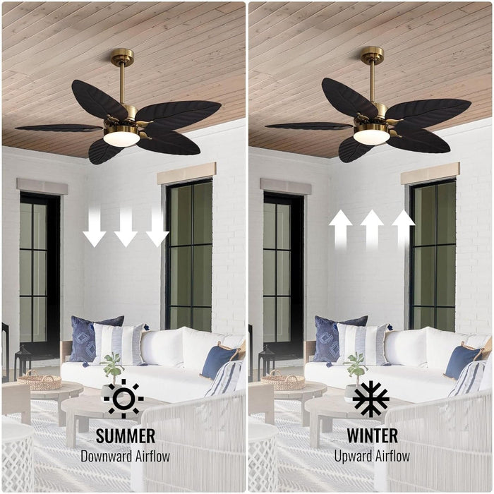 52 in. Indoor Outdoor Tropical Ceiling Fan with Remote APP Control, Flush Mount Palm Leaf Ceiling Fan Light for Bedroom Dining Room Living Room-3-ErisView